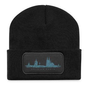 Köln am Rhein Kölner Skyline (Vintage Blau) - Recycelte Patch Beanie - Schwarz - Vorne