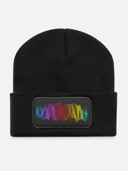 Abstrakte Linien Design 12 - Recycelte Patch Beanie - Schwarz
