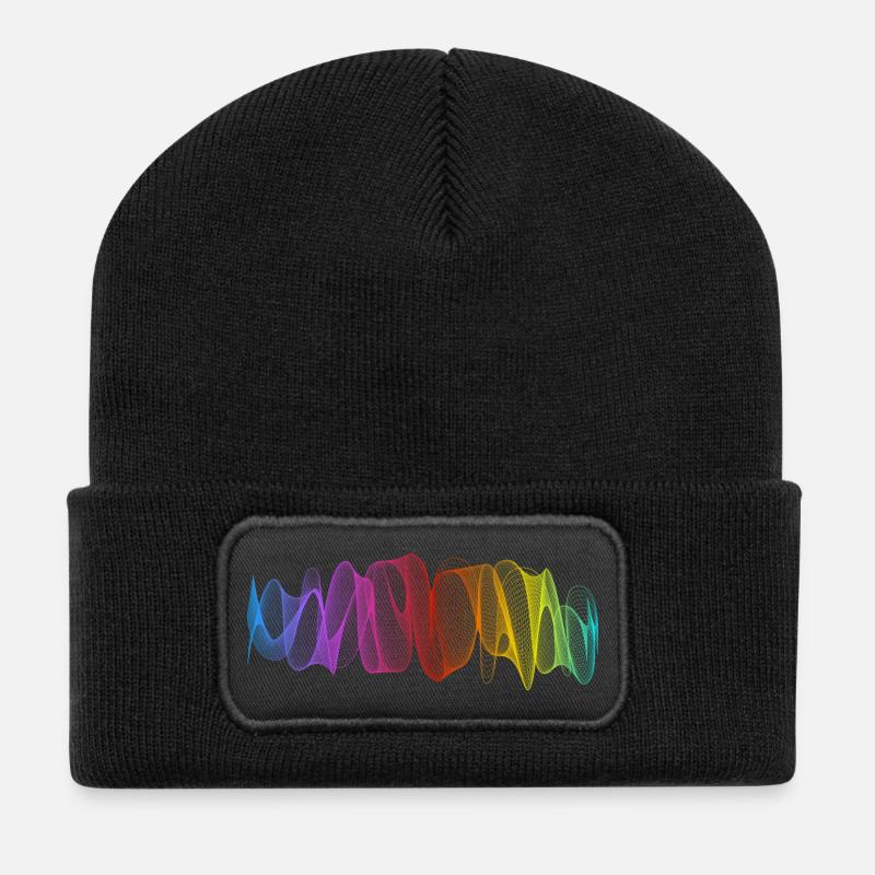 Abstrakte Linien Design 12 - Recycelte Patch Beanie - Schwarz