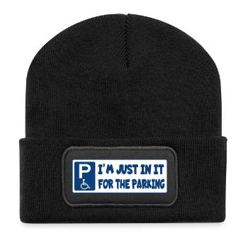 Ich sitze im Rollstuhl für die Parkplätze # - Recycelte Patch Beanie - Schwarz - Vorne