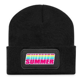 Retro-Sommer | Regenbogen im 80er-Jahre-Stil - Recycelte Patch Beanie - Schwarz - Vorne