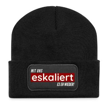Mit uns eskaliert es eh wieder - Recycelte Patch Beanie - Schwarz - Vorne