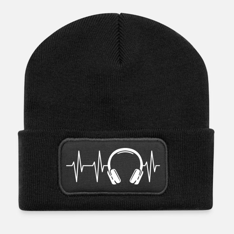 symbol herzschlag kopfhörer Puls Ekg Musik icon - Recycelte Patch Beanie - Schwarz