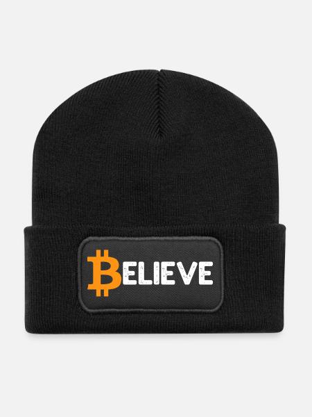 Bitcoin Logo Vintage Believe Crypto BTC Blockchain - Recycelte Patch Beanie - Schwarz