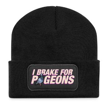 Ich bremse für Tauben - Recycelte Patch Beanie - Schwarz - Vorne