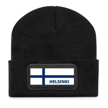 La ville d’Helsinki dans le drapeau finlandais - Beanie recyclé à patch - noir - Devant