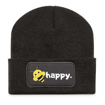 Abeille heureuse. Sois heureux. |conception d’abeille de jeu de mots drôle| - Beanie recyclé à patch - charbon - Devant