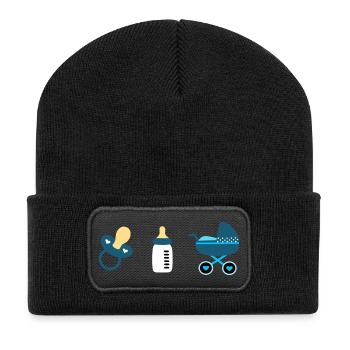Idée cadeau naissance bébé 2025 - Beanie recyclé à patch - noir - Devant
