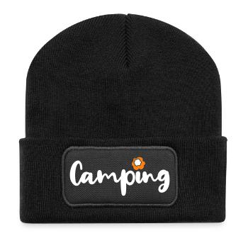 Camping Blume Urlaub Blüte Frühling Saison - Recycelte Patch Beanie - Schwarz - Vorne