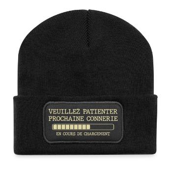 Veuillez patienter prochaine connerie - Beanie recyclé à patch - noir - Devant