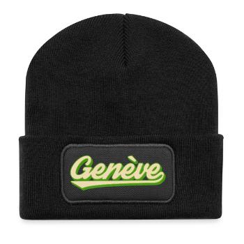 Genève Retro Script Lime - Beanie recyclé à patch - noir - Devant