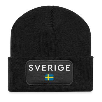 Flagge von Schweden, schwedischer Stolz - Recycelte Patch Beanie - Schwarz - Vorne