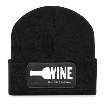 WINE Keep Calm & Drink Wine - Recycelte Patch Beanie - Schwarz - Vorne