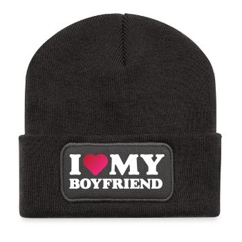 J’aime mon petit ami - Beanie recyclé à patch - charbon - Devant