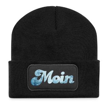 Moin Schiff typisch nordisch Handschrift Nordsee - Recycelte Patch Beanie - Schwarz - Vorne