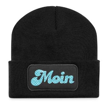 Moin Schuppen Schnörkel Handschrift nordisch Meer - Recycelte Patch Beanie - Schwarz - Vorne