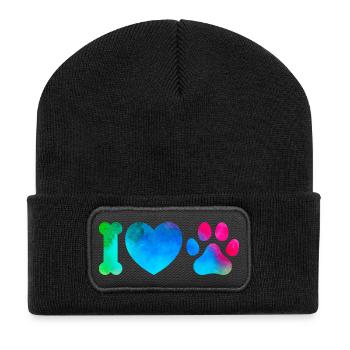 Bunte Pfotenliebe Wasserfarben - Recycelte Patch Beanie - Schwarz - Vorne