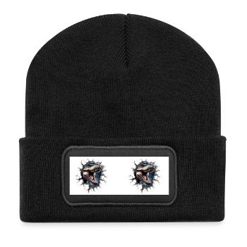 Dinosaure T-Rex - Beanie recyclé à patch - noir - Devant