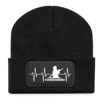 Firefighter Pulse Heartbeat Fire Brigade Icon Logo - Recycled Patch Beanie - black - Front