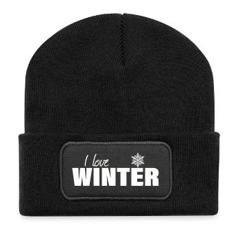 I LOVE WINTER - Recycelte Patch Beanie - Schwarz - Vorne