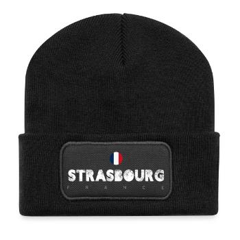 Typographie du drapeau en détresse de Strasbourg - Beanie recyclé à patch - noir - Devant