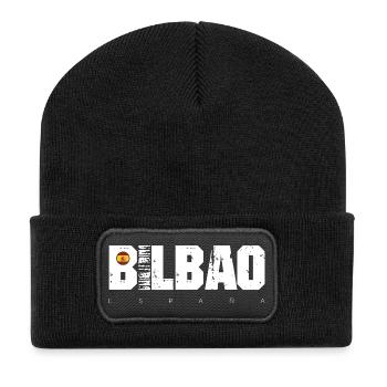 Big Bad Distressed Typografie mit Spanien-Flagge - Recycelte Patch Beanie - Schwarz - Vorne