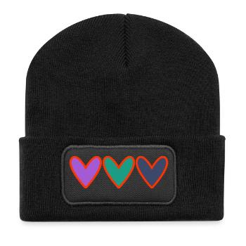 HERZ. HERZ. VALENTINSTAG. LIEBE. LIEBE. PAAR. - Recycelte Patch Beanie - Schwarz - Vorne