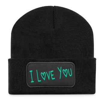 VALENTINSTAG. Junggesellinnenabschied. ICH LIEBE DICH. ICH LIEBE DICH. LIEBE - Recycelte Patch Beanie - Schwarz - Vorne