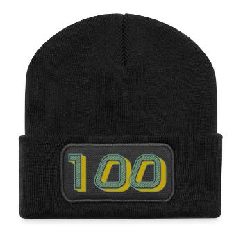 100. 100 JAHRE. 100-JÄHRIGES JUBILÄUM. GEBURTSTAG 100 - Recycelte Patch Beanie - Schwarz - Vorne