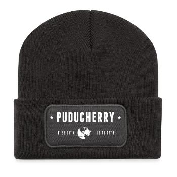 PUDUCHERRY Coordonnées Géographiques Stylisées - Beanie recyclé à patch - charbon - Devant