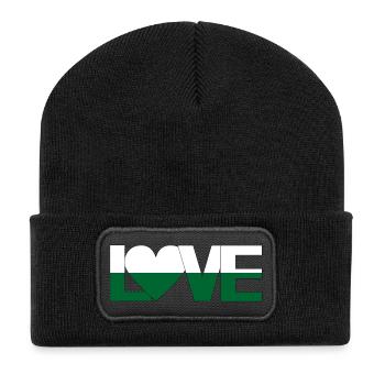 love Sachsen mit Herz - Recycelte Patch Beanie - Schwarz - Vorne