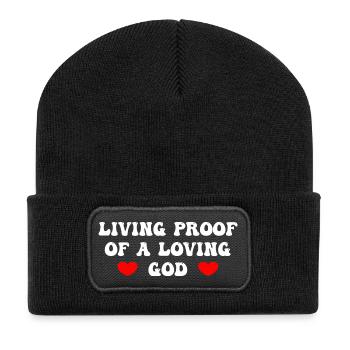 Living Proof Of A Loving God - Recycelte Patch Beanie - Schwarz - Vorne