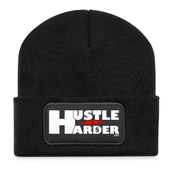 Dynamisches, mutiges Lightning-Grafikdesign - Recycelte Patch Beanie - Schwarz - Vorne