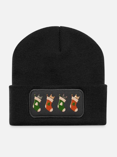 Katzen in Stiefeln für Weihnachten - Recycelte Patch Beanie - Schwarz