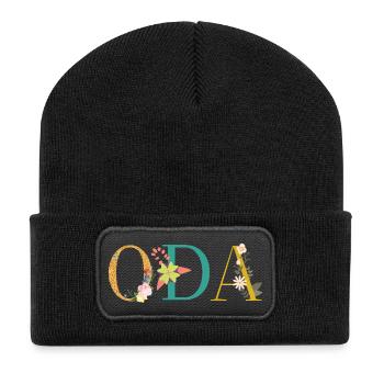 ODA name decorated with flowers - Recycled Patch Beanie - black - Front