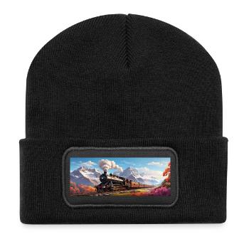 Train de chemin de fer nostalgique avec locomotive à vapeur - Beanie recyclé à patch - noir - Devant