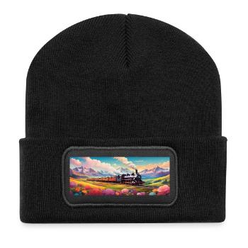 Train de chemin de fer nostalgique avec locomotive à vapeur - Beanie recyclé à patch - noir - Devant
