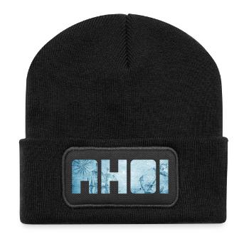 Ahoi Schiff Anker Urlaub Meer maritim Nordsee cool - Recycelte Patch Beanie - Schwarz - Vorne
