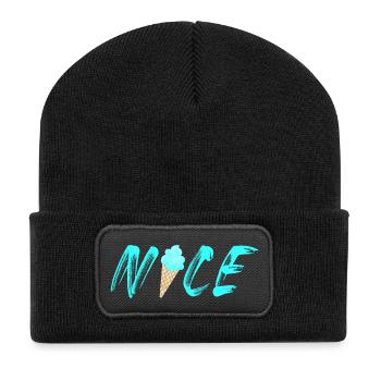 nice hellblau Eis Waffel Eistüte cool Eiscreme - Recycelte Patch Beanie - Schwarz - Vorne