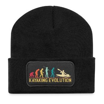 Kayaking Evolution Illustration - Recycled Patch Beanie - black - Front