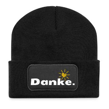 Danke HerzSonne Typografie - Recycelte Patch Beanie - Schwarz - Vorne