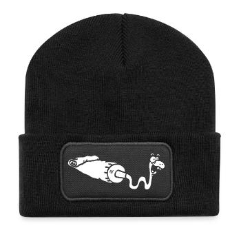 Gouache oder weiße Schlange? - Recycelte Patch Beanie - Schwarz - Vorne