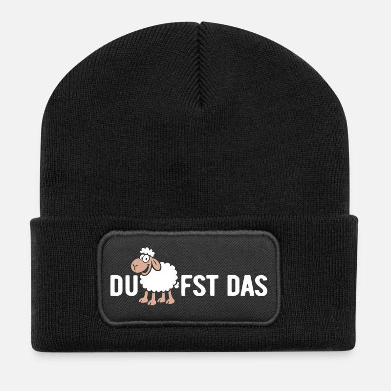Du SCHAFfst das - Wortspiel mit Schaf - Recycelte Patch Beanie - Schwarz