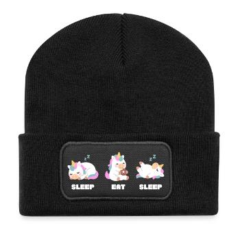 Sleep Eat Sleep – Licorne kawaii humoristique pare - Beanie recyclé à patch - noir - Devant