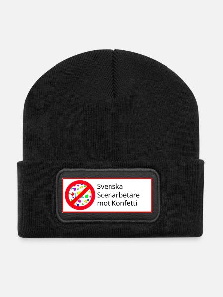 Swedish stage workers against confetti, white background - Recycled Patch Beanie - black
