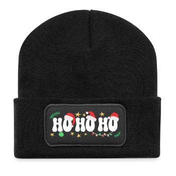 HO HO HO - 3 Funny Santa Hats - Recycled Patch Beanie - black - Front