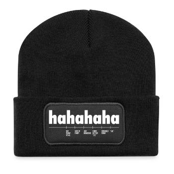 Länge von Hahaha mit Definition - Recycelte Patch Beanie - Schwarz - Vorne