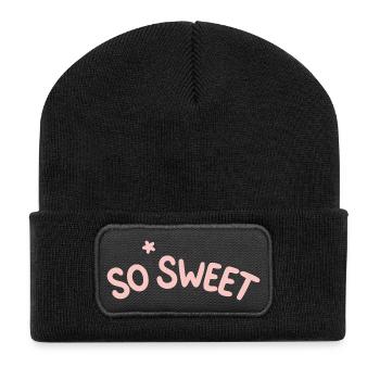 So süß in Pastelltypografie - Recycelte Patch Beanie - Schwarz - Vorne