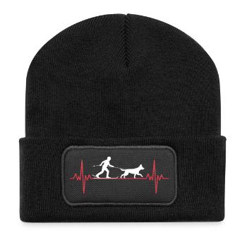 Hund & Ski Herzschlag: Winterabenteuer Skijoring - Recycelte Patch Beanie - Schwarz - Vorne
