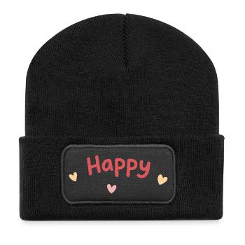 Happy Hearts Typo Print - Beanie recyclé à patch - noir - Devant